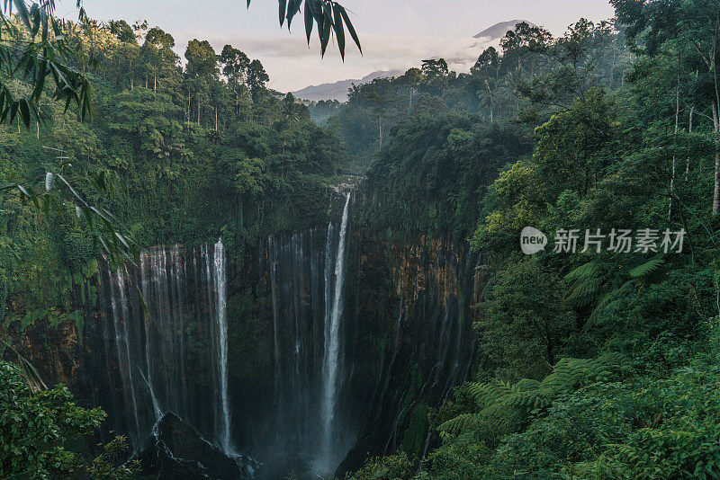 在爪哇的Tumpak Sewu瀑布的风景